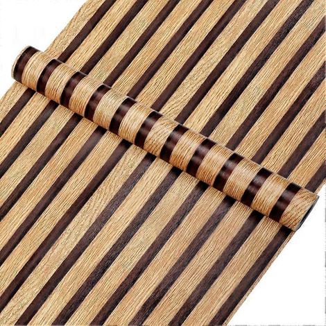 Papier peint à rayures imitation bois, autocollant pour la rénovation de murs, bureaux et armoires. (1/5)