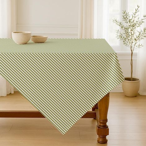 Gestreifte Tischdecke 100x140 cm Rechteckig Grün Fleckschutz Polyester Pflegeleicht