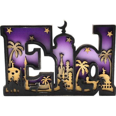 Eid Mubarak Tischdecke mit Holzbuchstaben für Ramadan (1/4)