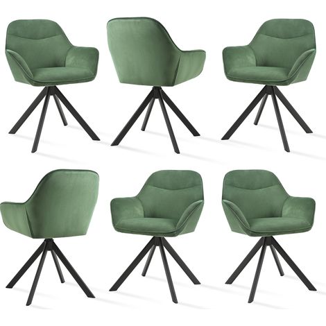 Goeurvant Chaise pivotante à 360° avec assise moelleuse, dossier courbé et accoudoirs ergonomiques, confort élégant pour toutes les pièces - Lot de 6 - Vert