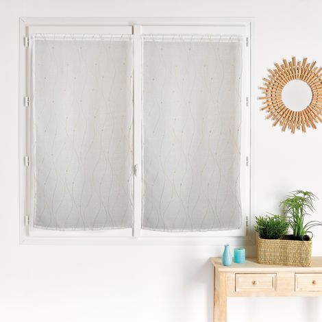Paire de voilages brodée vague pour fenêtre Jaune 60x120 cm (1/2)