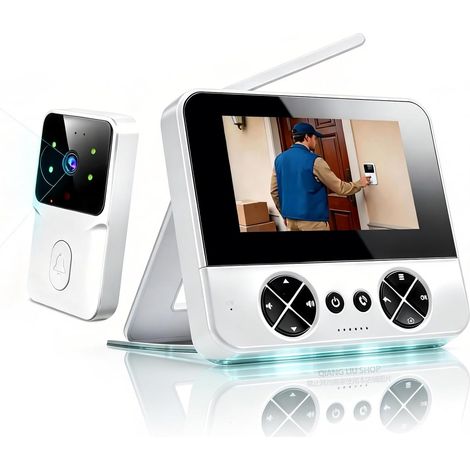 Sonnette sans Fil avec Caméra 1080P Étanche IP65, écran 4,3 Pouces, Communication Bidirectionnelle, Vision Nocturne Infrarouge, sans Application Ni Wi-FI, Compatible avec Les Cartes TF (1/5)