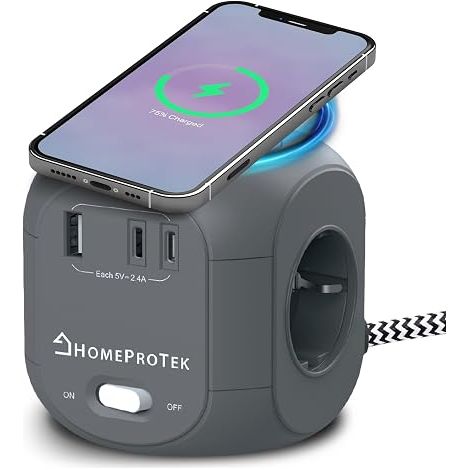 Multiprise Cube 3 Prises, USB-A, 2 USB-C, Gris (1/5)