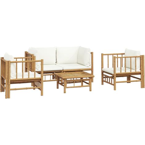 Muebles de jardín muebles de exterior juego de muebles de 5 piezas con cojines de bambú blanco crema 020016308 (1/5)