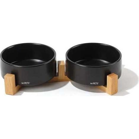 Ceramic bowls with bamboo stand 2x350 ml - Mpets - OPERA - Black (1/3)