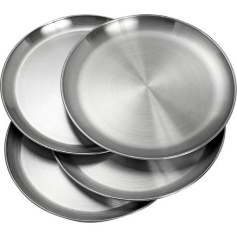 Assiettes en acier inoxydable 20 cm, assiettes légères en métal, incassables, non toxiques, lavables au lave-vaisselle, sans BPA e (1/4)