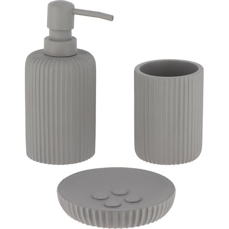 Becherset seifenspender und seifenschale aus gestreiftem polyresin - grau - Tendance (1/2)