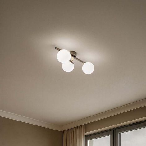 [GEBRAUCHT] B-Ware Deckenleuchte Zoe 3-flammig LED dimmbar braun weiß satiniert 46 x 12 cm Lampe (1/2)