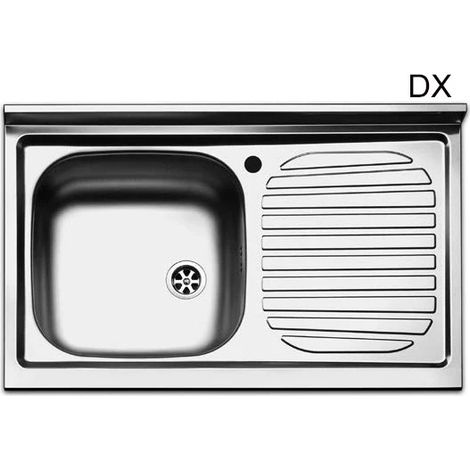 Lavello appoggio in acciaio inox con 1 vaschetta cm. 80 gocciolatoio sx (1/2)