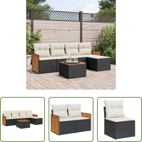 vidaXL Gartensessel - 6-tlg. Garten-Sofagarnitur mit Kissen Schwarz Poly Rattan (1/5)