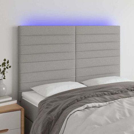 vidaXL Cabecero con luces LED tela gris claro 144x5x118/128 cm (1/5)