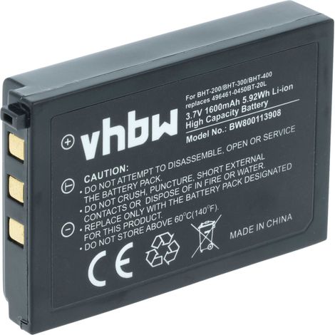 vhbw Batterie compatible avec Nippon BHT-200, BHT-400, BHT-300, DS22L1-G, DS22L1-D scanner de code-barre POS (1600mAh, 3,7V, Li-ion)