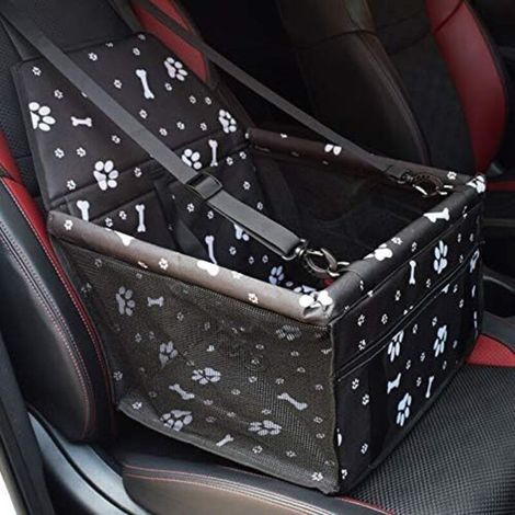 Car booster seat for dogs or cats. Waterproof Oxford fabric car booster seat cover with travel safety belt (black and white)