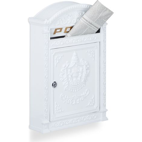 Relaxdays Antique-looking Letter Box, 44.5 x 31 x 9.5 cm, Outdoor, Wall-Mount Mailbox, Cast Aluminium, A4 Letters
