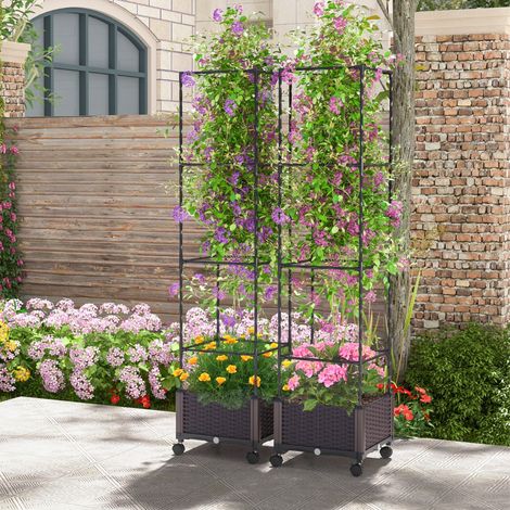 Potager Surélevé Vertical de 170cm avec Bac et Treillis Jardinière avec Système d'Auto-Irrigation Hauteur Ajustable Bac à Tomates sur Roues CW7162 Maison Chic (1/4)