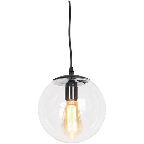 Qazqa – Suspension moderne transparente 20 cm – Verre – Culot E27 – Hauteur 143 cm – Intensité variable pour ambiance personnalisée (1/5)