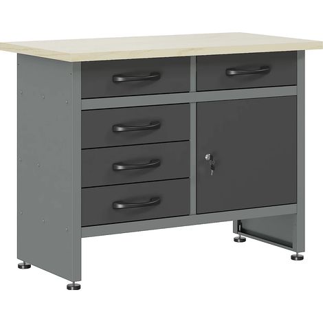 Établi en acier avec plateau en bois - L120 x P60 x H85 cm - Gris - BRICANO (1/5)