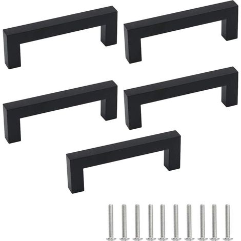 5pcs Poignée d'armoire en acier inoxydable noir espacement des trous de poignée de porte 96mm avec vis (1/5)