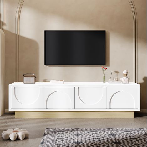 TV-Schrank 175x40x41.5 cm weiß MDF mit Holzsockel, 4 Türen und Push-to-Open (1/5)