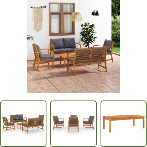 vidaXL Akazienholz - 5-tlg. Garten-Lounge-Set mit Auflagen Massivholz Akazie (1/5)