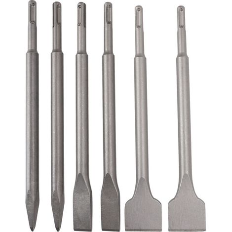 Jeffergarden Ensemble de 6 burins pour marteau perforateur rotatif, tige ronde, pointe plate, longueur 250 mm, pour brique, béton et ciment (1/5)