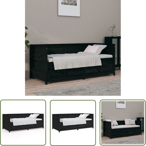The Living Store Tagesbett Schwarz 90x190 cm Massivholz Kiefer - Tagesbett - Schlafsofa - Gästebett - Kiefernholz - Massivholzmöbel (1/5)