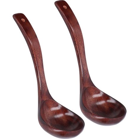 2 Pièces Cuillère en Bois Longue pour Café, Dessert et Porridge - Set de Louche et Cuillère avec Manche Long, Largeur 9cm (1/5)