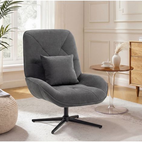 Poltrona girevole 72x92x96 cm grigio scuro in chenille e metallo con cuscino lombare e schienale alto (1/3)