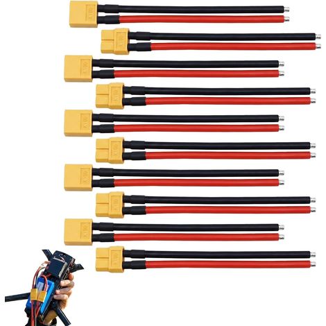 10Pcs De Connecteurs XT60 Femelle Mâle avec Câble Silicone 14AWG De 10Cm, Prise XT60 Connecteur pour Batterie LiPo RC Jouets, Câble D'Extension Mâle À Femelle D'Extension Adaptateur (1/5)