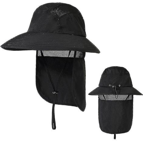 Casquette de pêche pour homme, protection solaire UPF 50+, large bord et rabat de nuque, noire (1/3)