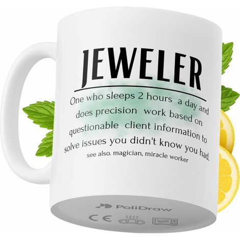 Taza de café/té divertida y humorística para joyeros. Taza con diseño gráfico y texto gracioso para cumpleaños, santos y días festivos. Taza premium para ocasiones especiales en casa, la oficina o el  (1/5)