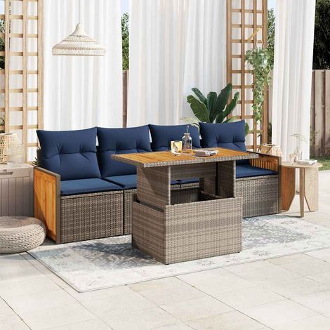 Set sofás jardín y cojines 5 pzas ratán sintético acacia gris vidaXL (1/5)