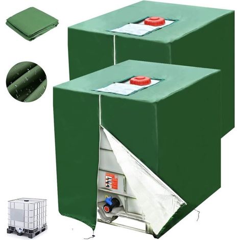 1000-Liter-IBC-Tankabdeckung, 2-teiliger 420D-Wassertankdeckel, UV- und staubbeständige IBC-Containerabdeckung, Schutzhülle für IBC-Tanks mit Reißverschluss (116 x 100 x 120 cm)