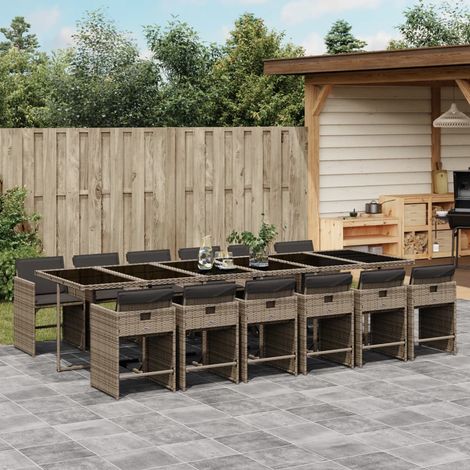 13-tlg. Garten-Essgruppe mit Kissen Grau Poly Rattan vidaXL