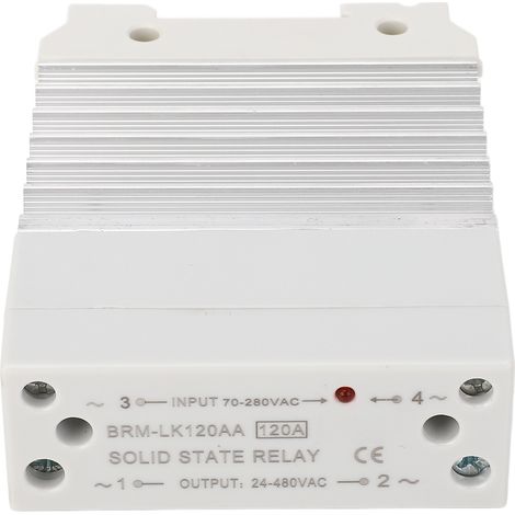 Relais à semi-conducteurs 120A avec dissipateur de chaleur, contrôle AC, module SSR monophasé à montage sur Rail, entrée 70-280VAC, sortie 24-480VAC (1/5)