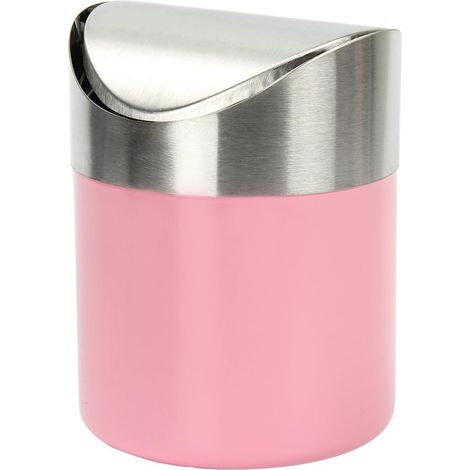 Poubelle de bureau mini poubelle en acier inoxydable avec couvercle pratique pour bureau voiture chambre rose 1612.5cm 1 pièce (1/4)