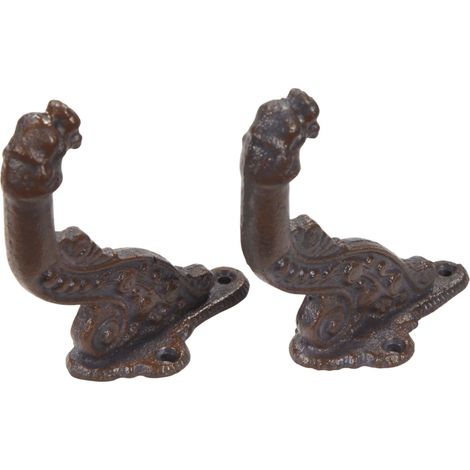 2 braune, dekorative Wandhaken aus Gusseisen (1/2)