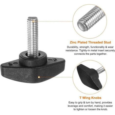 Bouton Ailette T - M6 x 20 mm - Filetage Mâle Standard - Pour Machines Industrielles - 4 Pièces (1/4)