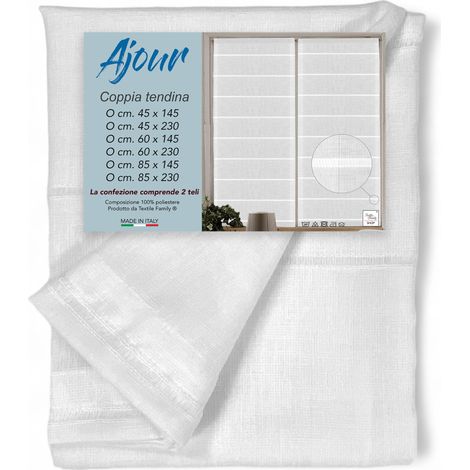 COPPIA tendina VETRO MODERNA larga 45 o 60 o 85 Ajour Bianco COPPIA (2 TELI) CM. 60X230