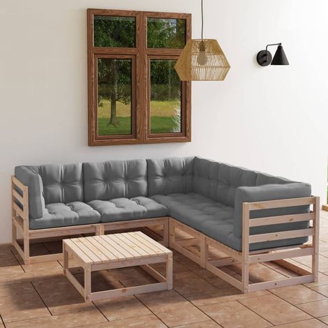 Salon de jardin 6 pcs,Mobilier de terrasse,Table et Chaise pour Relax avec coussins Bois de pin massif -YZ641951 (1/5)
