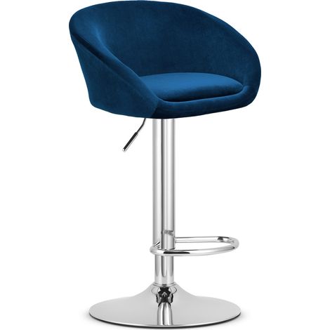 Sgabello da bar East in velluto blu e cromo (1/5)