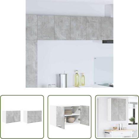 vidaXL Holzwerkstoff - Hängeschrank mit Tür 2 pcs Betongrau und Weiß 60 x 31 x 40 cm (1/5)
