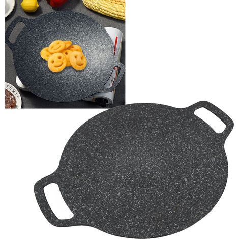 Sartén redonda coreana de aluminio para parrilla con revestimiento antiadherente de piedra médicamente seguro, 38 cm/15 pulgadas, para carne y mariscos. (1/5)