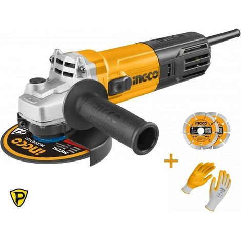 Smerigliatrice angolare 115 mm 750W INGCO industrial + 2 dischi diamant + guanti (1/3)