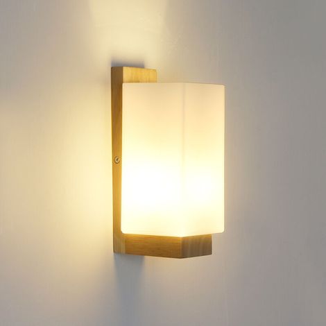 Applique murale en verre et chêne blanc – Culot E27 – Dimensions 110x150x250mm – Éclairage 5-10 m² pour chambre et couloir