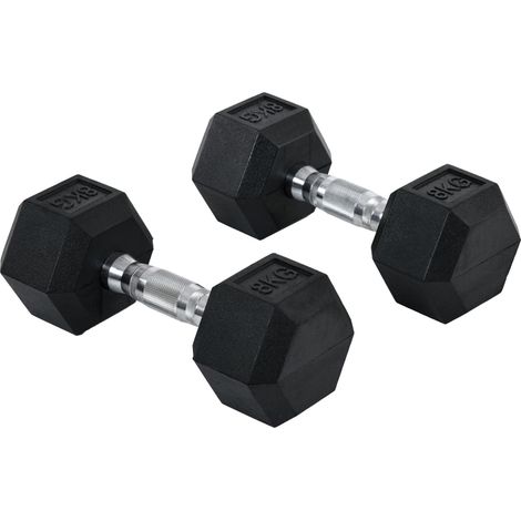 2er-Set Sechskant-Hanteln 8 kg aus Metall und Gummi mit gerändeltem Griff (1/5)