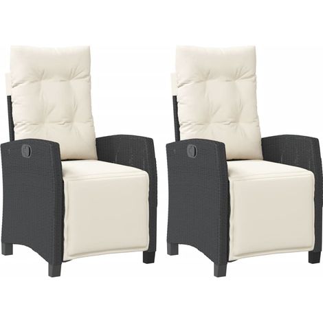 Gartensessel mit Fußteil 2 Stk. Verstellbar Schwarz Poly Rattan vidaXL