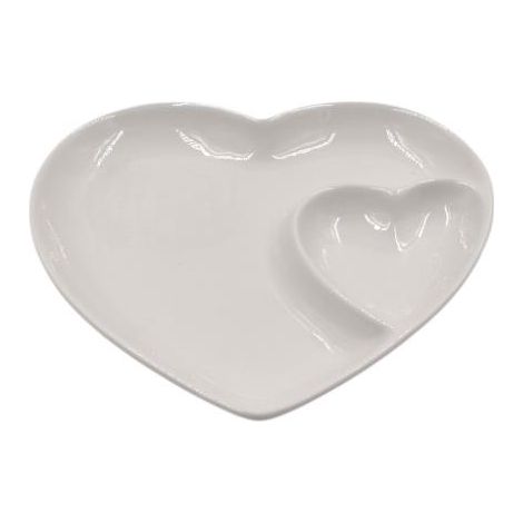 Piatto Vassoio in Ceramica Forma Cuore 2 Scomparti 19 cm (1/2)