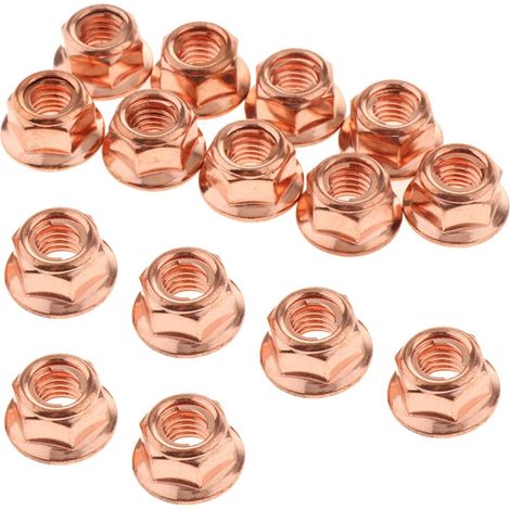 15 pièces Écrou de tuyau d'échappement m8 hexagonal, A1201420072 Écrou de collecteur m8, revêtement cuivre en acier au carbone, écrous de collecteur d'échappement pour série E30 Série 3 (1/5)