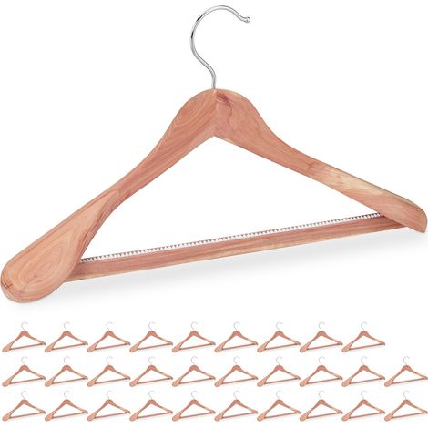 30 Perchas Traje Madera de Cedro, Contra Polillas, Antideslizantes, Hombros Anchos, Barra, 45 cm, Marrón